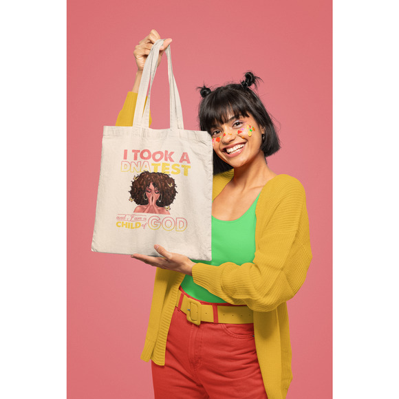 Fashion Graphic Print DNA test I'm a Child of God Design Trendy Canvas Tote Bag - Picture 1 of 4